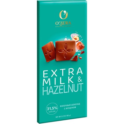 «O'Zera», шоколад молочный Extra milk & Hazelnut, 90г