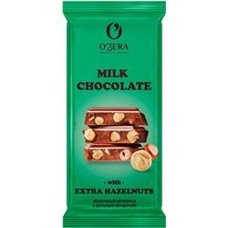 «O'Zera», шоколад молочный с цельным фундуком Milk & Extra Hazelnut, 90г