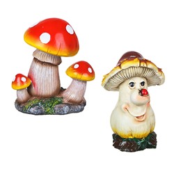 Фигура садовая "Веселый гриб и грибная поляна", h16-17см, полистоун, 2 дизайна (162-184)
