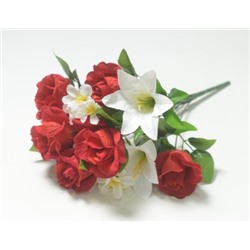 Ветка в букете бархатный бутон розы с лилией (1010237) красный