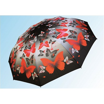 Зонт 053 красные бабочки на сером