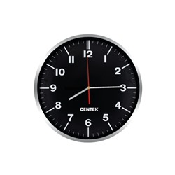 Часы настенные Centek <Black> (черн + хром) 30 см диам., круг, ПЛАВНЫЙ ХОД, кварц. механизм (CT-7100 Black)