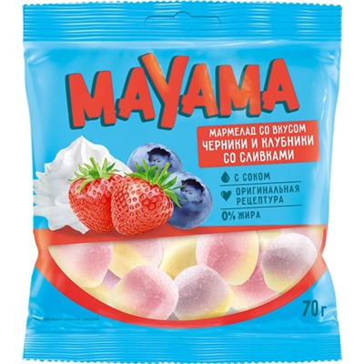 «Mayama», мармелад жевательный со вкусами клубники и черники со сливками, 70г