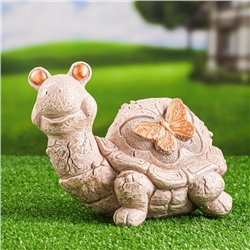 Садовая фигура "Черепаха с бабочкой" слоновая кость, 24х19х18см