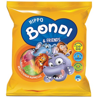 «HIPPO BONDI & FRIENDS», мармелад жевательный с соком ягод и фруктов, 70г