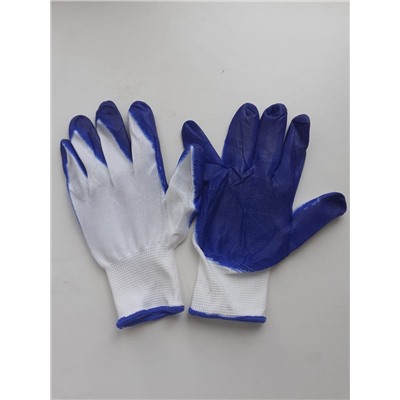 Перчатки Нейлоновые обливные Белые с синим КРАТНО 12 пар, цена за 1 пару