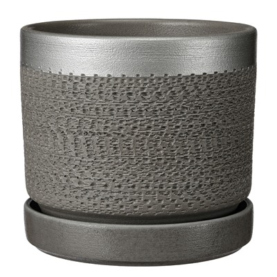 Горшок Цилиндр Брюссель 1,5л d15 серый серебро с поддоном