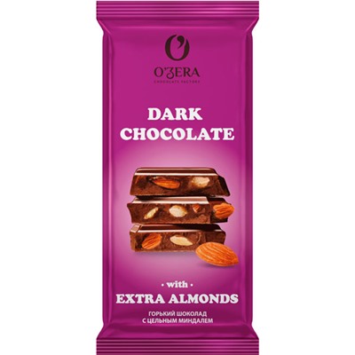 «O'Zera», шоколад горький с цельным миндалем Dark & Extra Almond, 90г