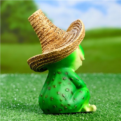 Садовая фигура "Лягушка в соломенной шляпе" 11х12х16,5см