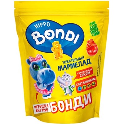 «HIPPO BONDI & FRIENDS», мармелад жевательный с игрушкой «Бонди», 100г