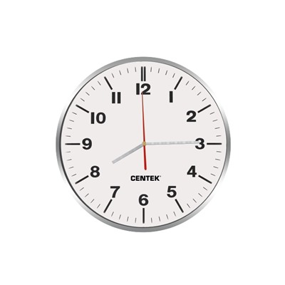 Часы настенные Centek <White> (белый + хром) 30 см диам., круг, ПЛАВНЫЙ ХОД,кварц. механизм (CT-7100 White)