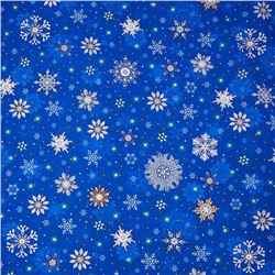 Ткань на отрез вафельное полотно набивное 150 см Снежинки цвет синий